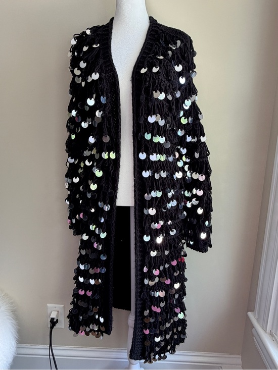 Zara Sweaters - Zara Knit Women's Small Black Sequin-Embellished Knit Long Cardigan